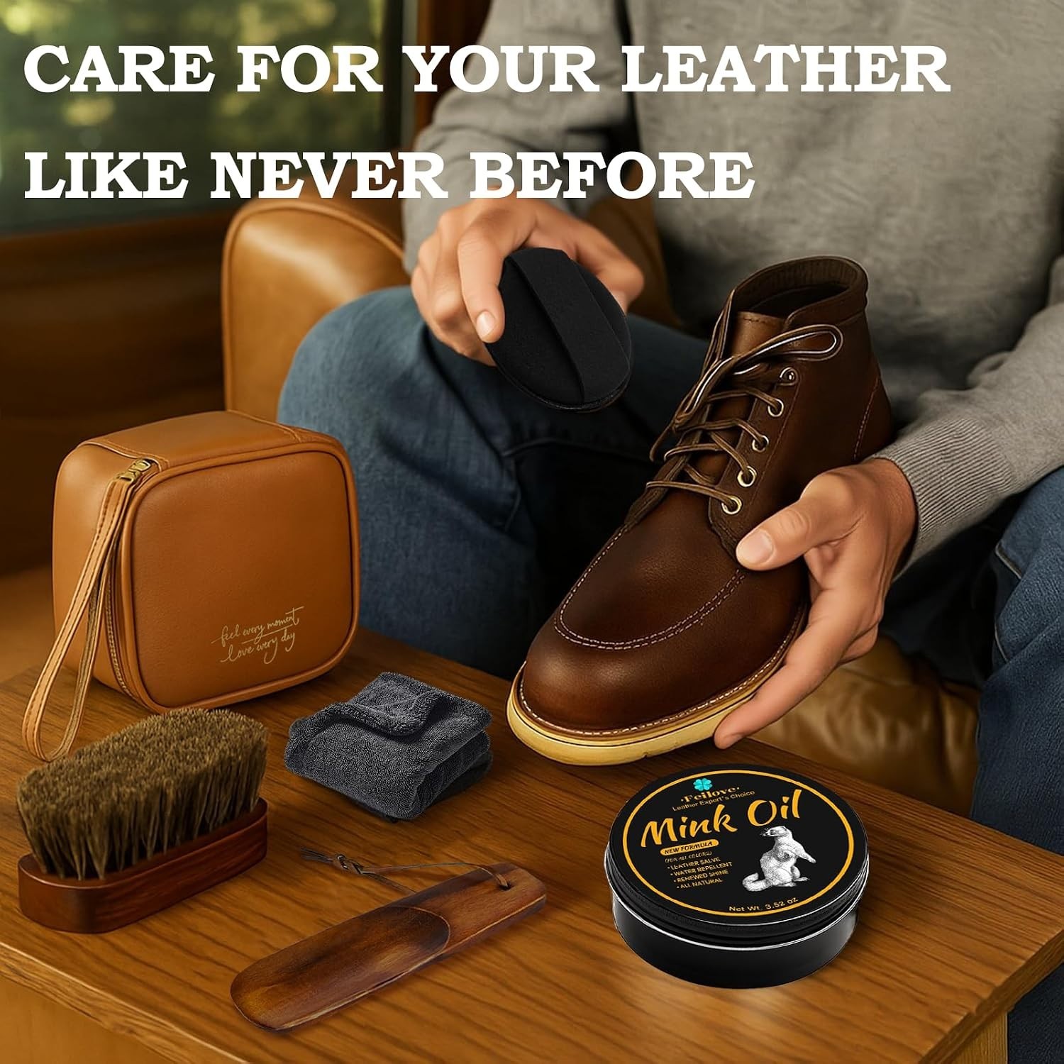 4-in-1 Mink Oil Leather Conditioner & Cleaner 3.52oz Waterproof Formula