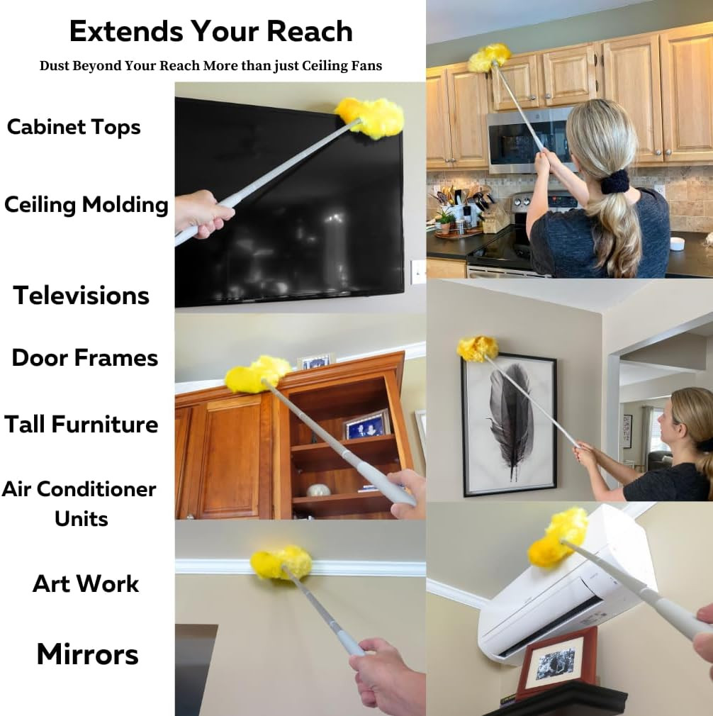 Ceiling Fan Blade Brush Cleaner – Long Extension Pole – Brush Both Sides at the