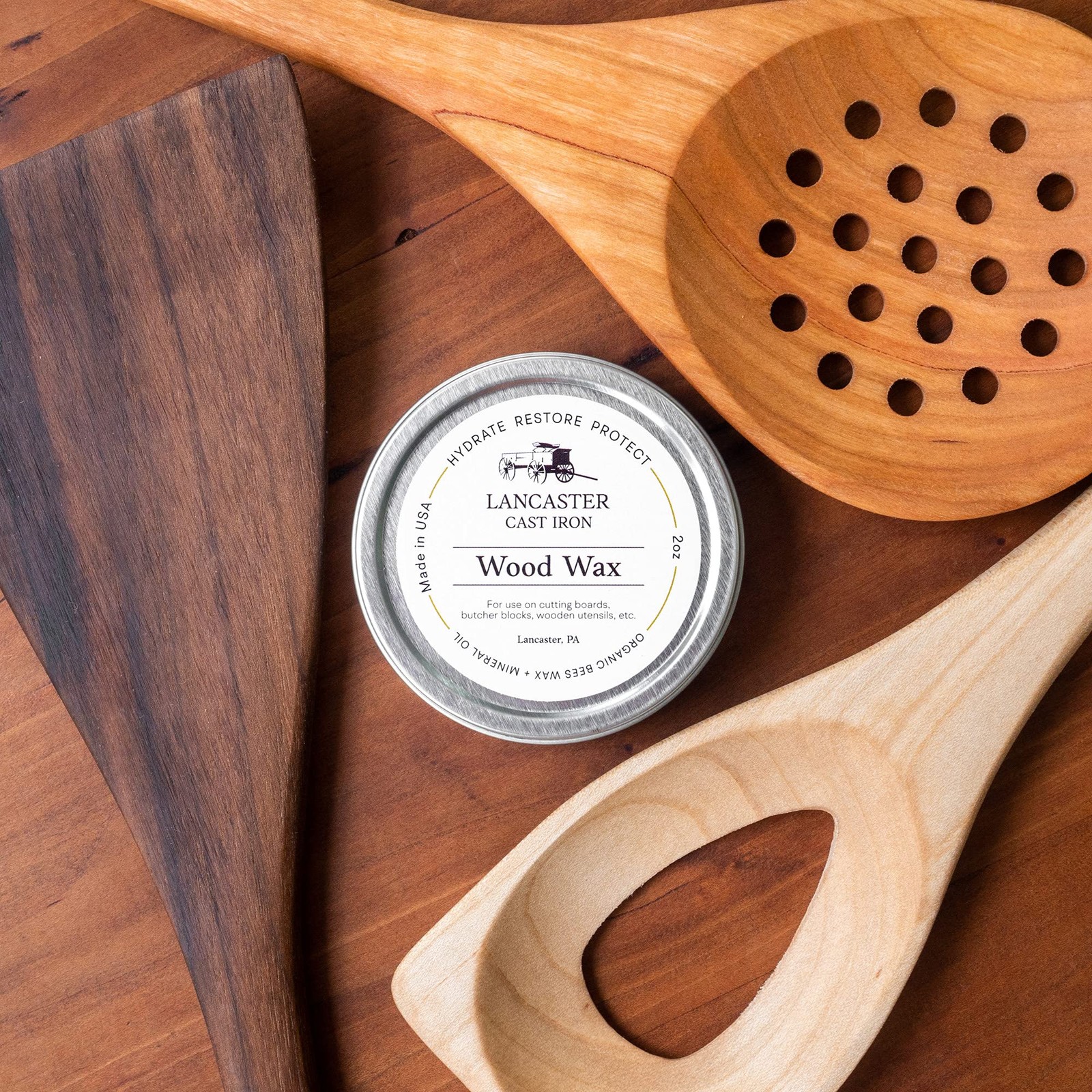 Wood Wax for Spoons, Cutting Boards, and Butcher Blocks – 2 oz Beeswax and Mi…