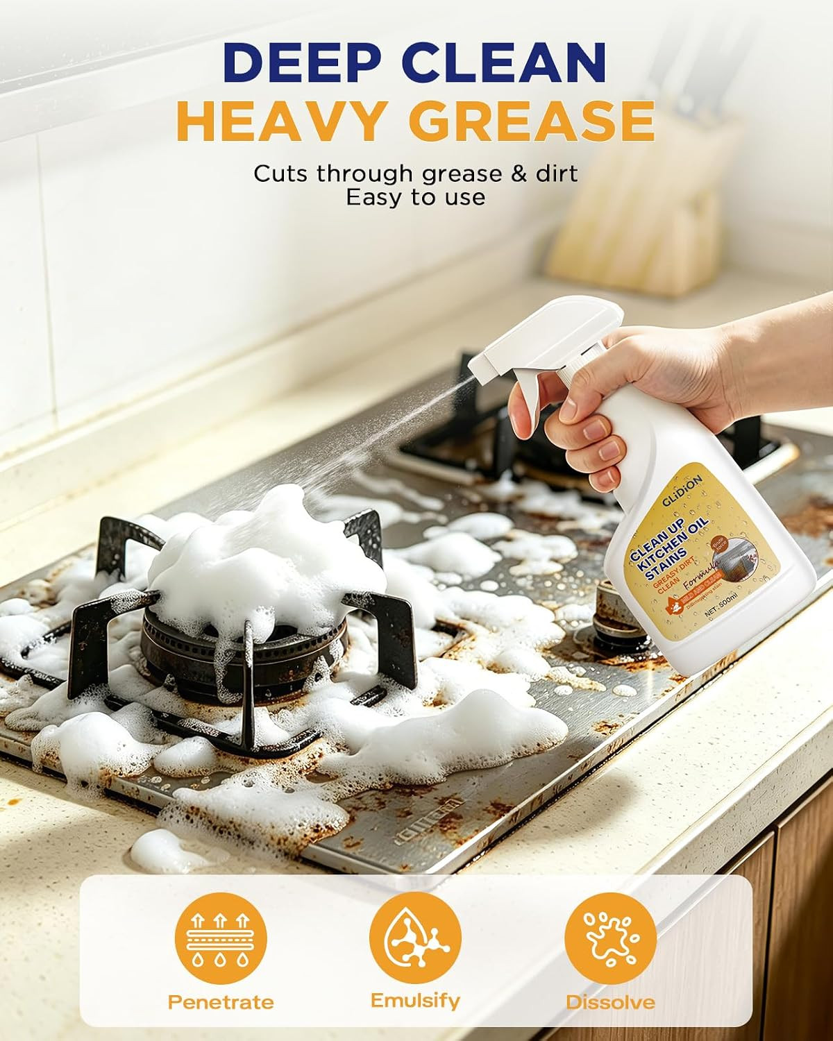 Heavy Duty Kitchen Degreaser Spray, All-Purpose Grease Cleaner for Range Hood, S