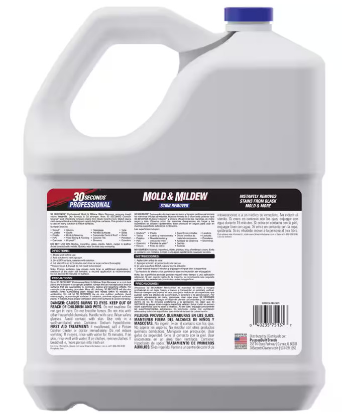 30 Seconds Professional Mold & Mildew Stain Remover 2X Stronger Formula – 1 Gal.
