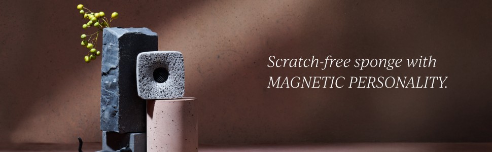 Ionic Non-Scratch Kitchen Sponge with Magnetized Holder, Dual Sided Cellulose
