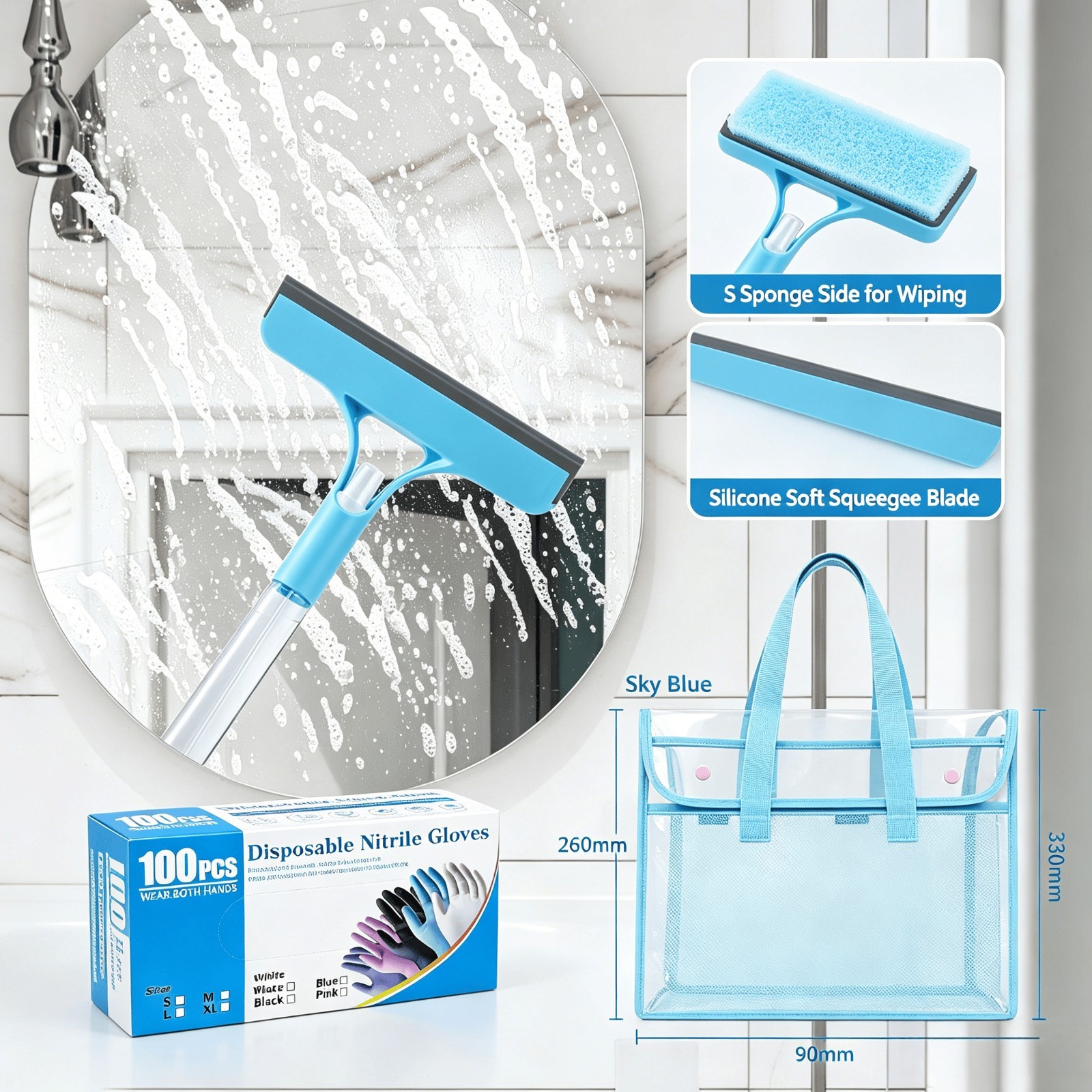 “3 In 1 Window Cleaner Set Waterproof Cleaning Kit With Gloves Storage Bag