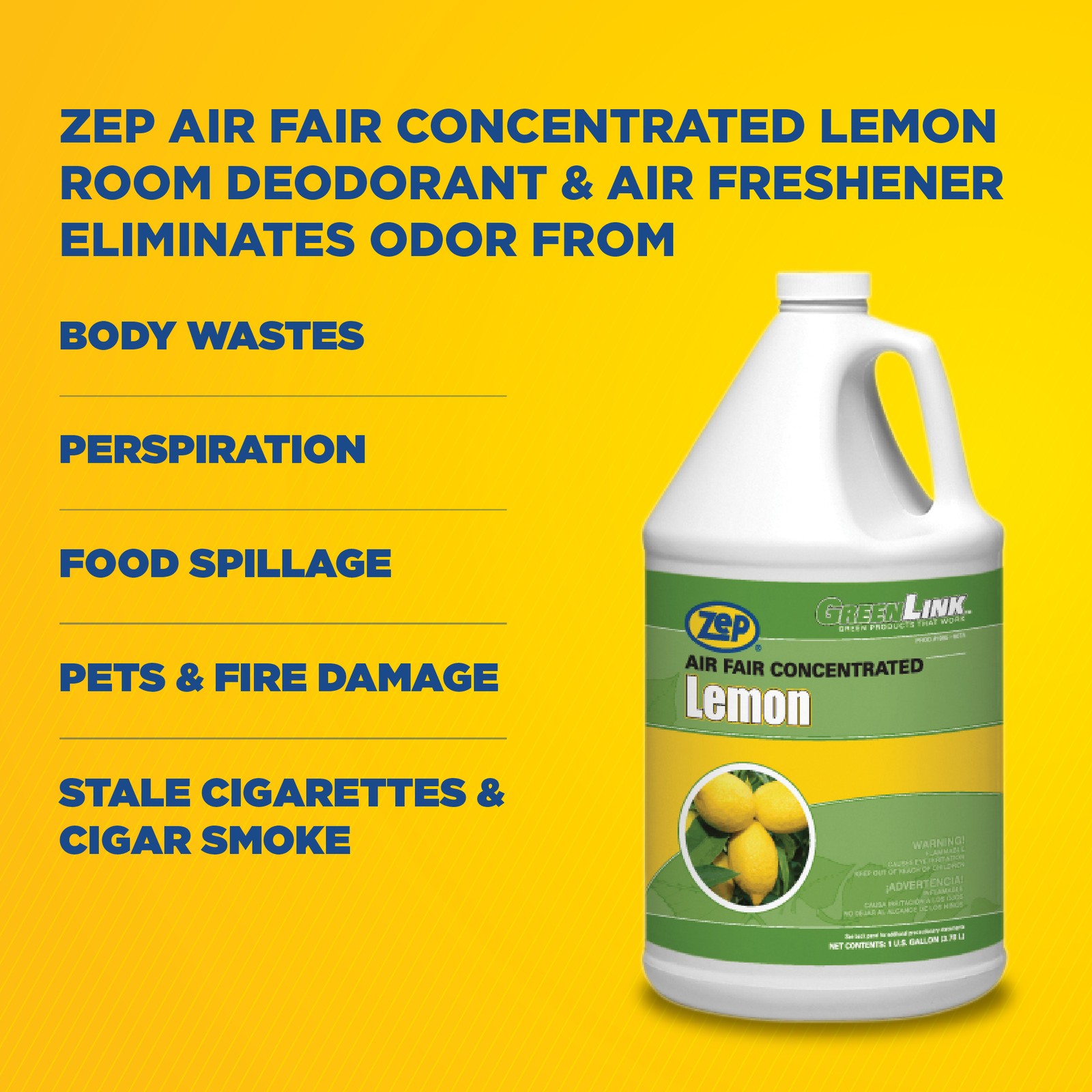 Zep Air Fair Concentrated Lemon Multi-Purpose Odor Counteractant – 1 Gal (Case