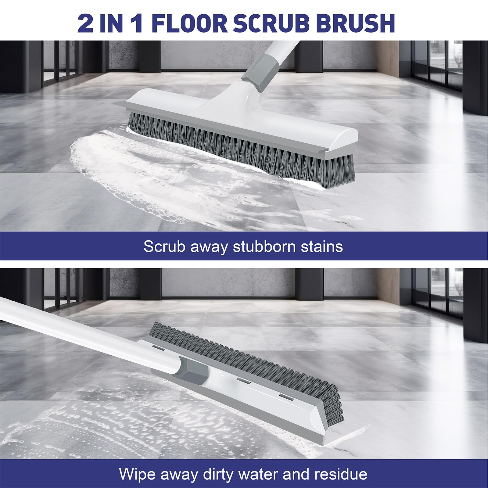 Yolaist 60 inch Long Handle Floor Scrub Brush, 2 in 1 Heavy Duty Hard Bristle…
