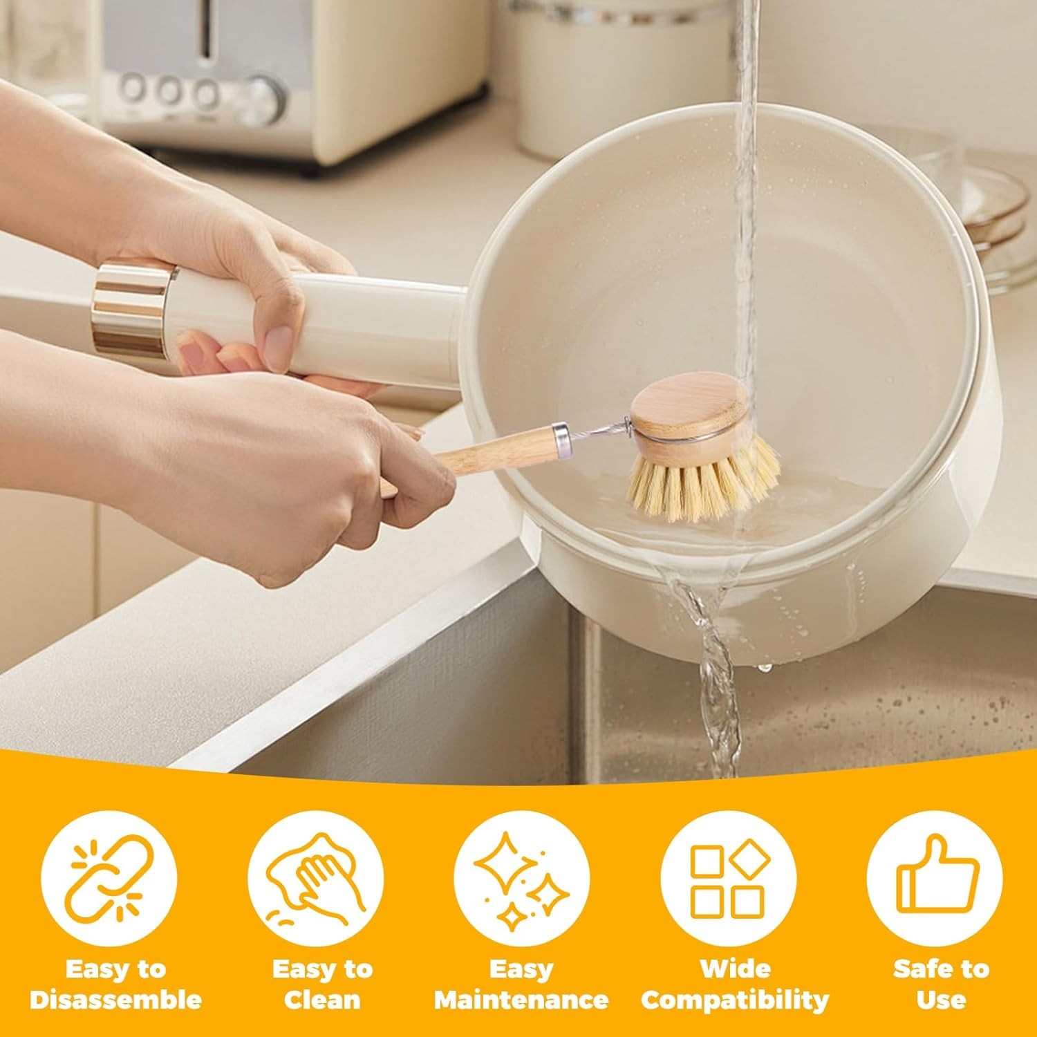5 Pcs Bamboo Dish Brush Set Practical Dish Cleaning Brush Set Multifunctional