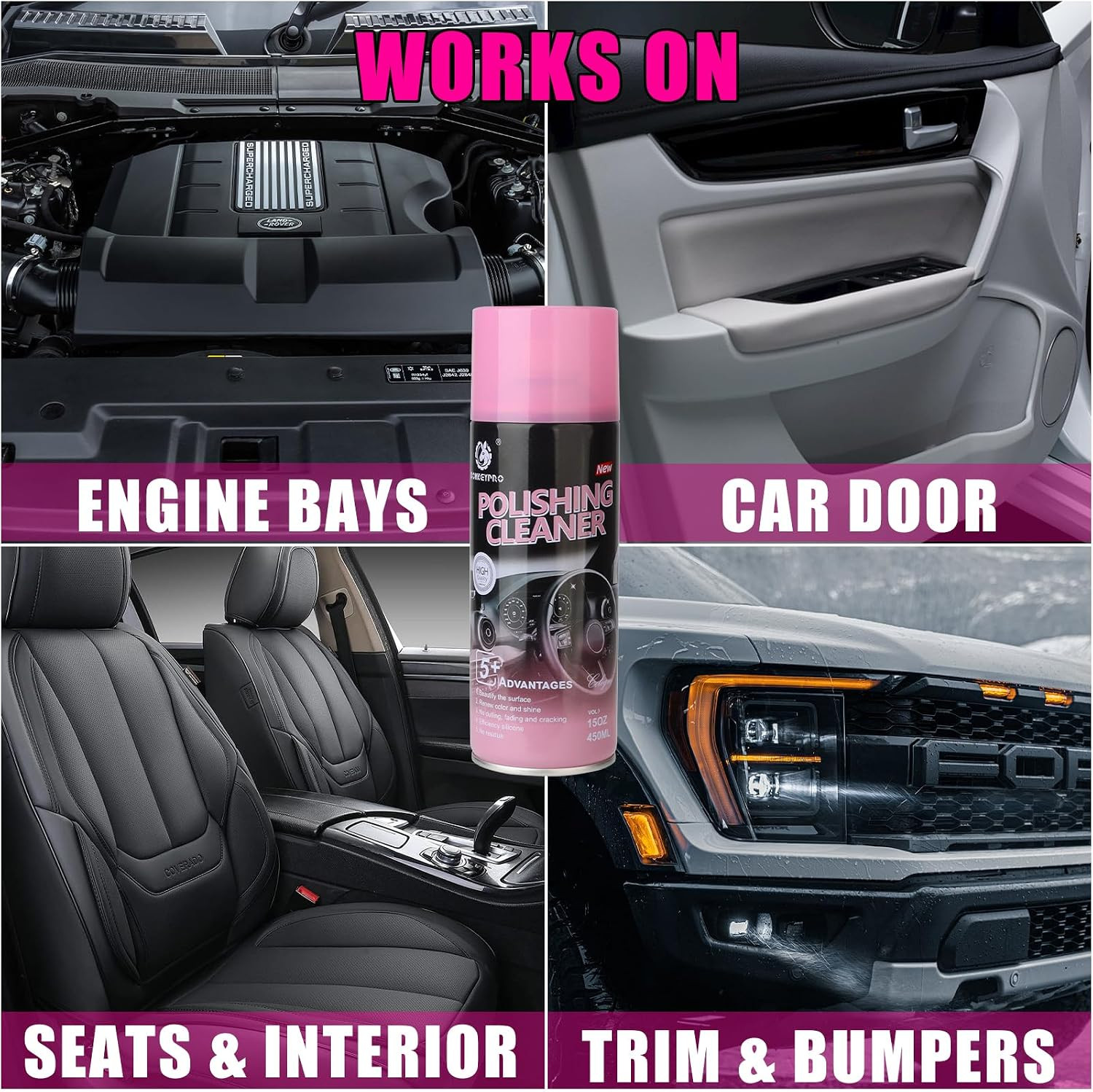 Car Interior Cleaner, Polishing Cleaner Detailer Spray for Vehicle Detailing, 45