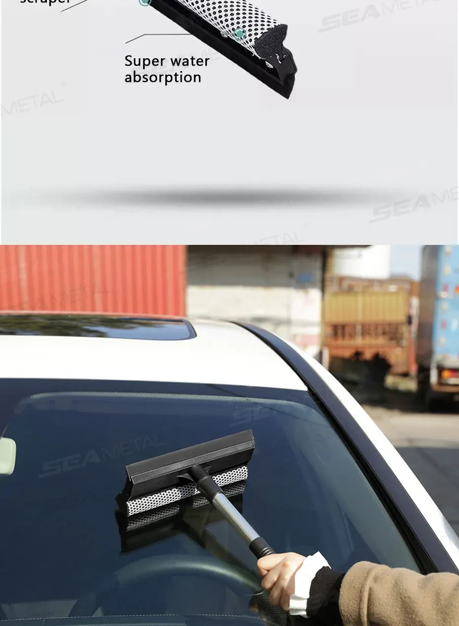 38″ Extendable Window Squeegee Cleaner Long Handle Car Cleaning Window Glass
