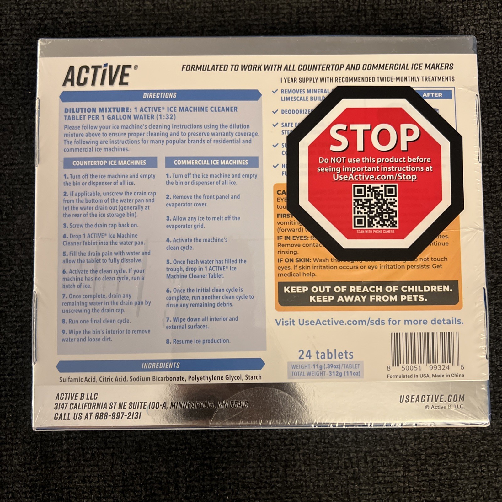 Active – ICE Machine Cleaner – 24 Pack – 12 Month Supply – SEALED