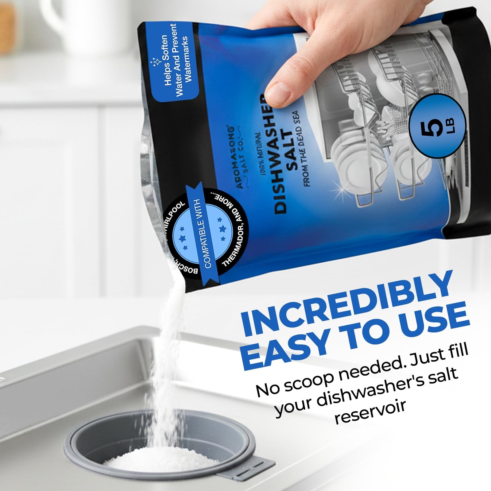 Dishwasher Salt 5 LB – 100% Natural Water Softening Agent with Bosch, Miele, …