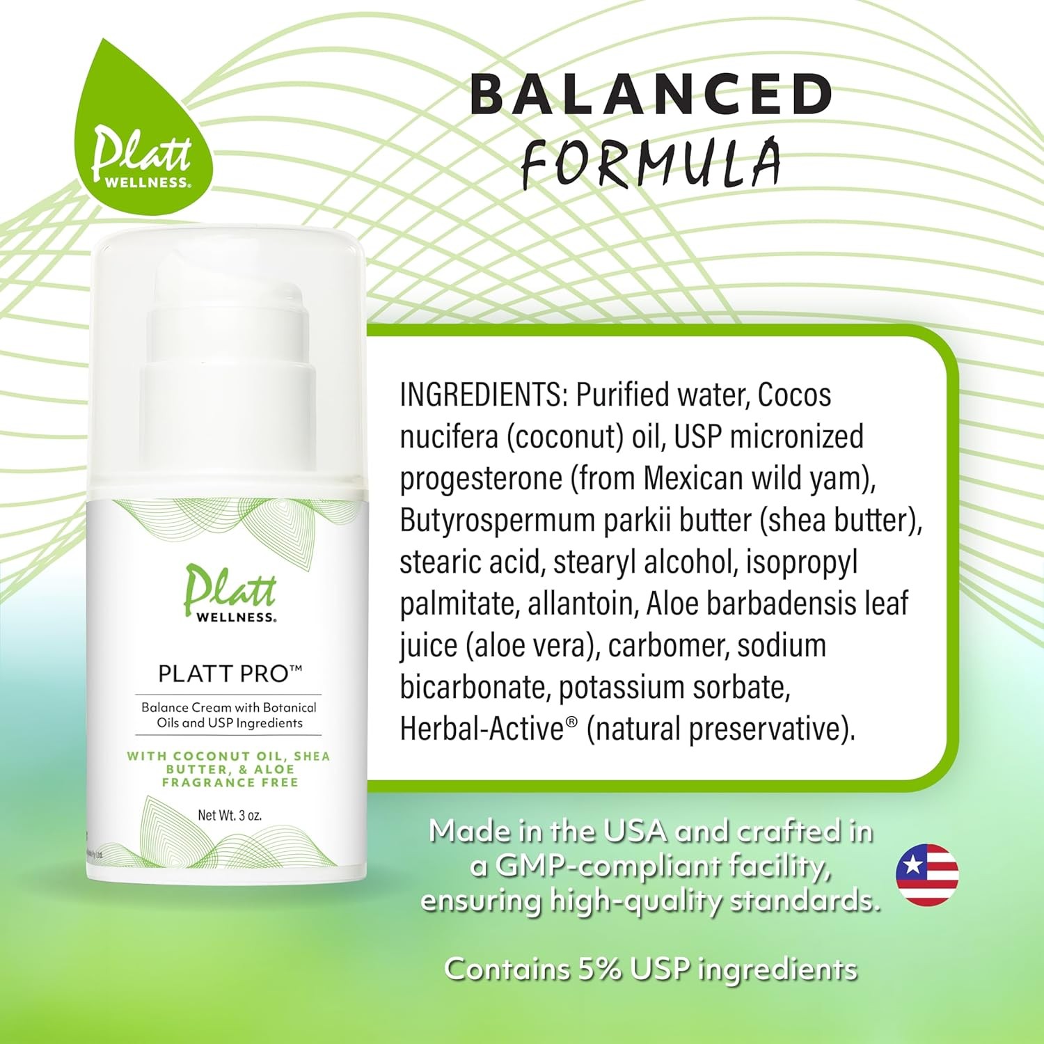 Platt Pro Balance Cream with Botanical Oils and USP Ingredients ?C 5% Progester