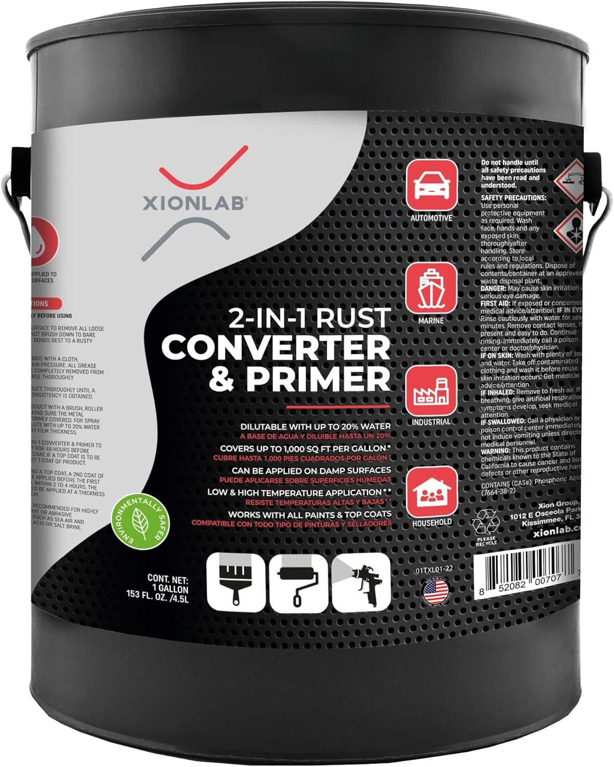 1gal Xion Lab 2in1 Rust Converter & Metal Primer Concentrate Cover Up to 4X More