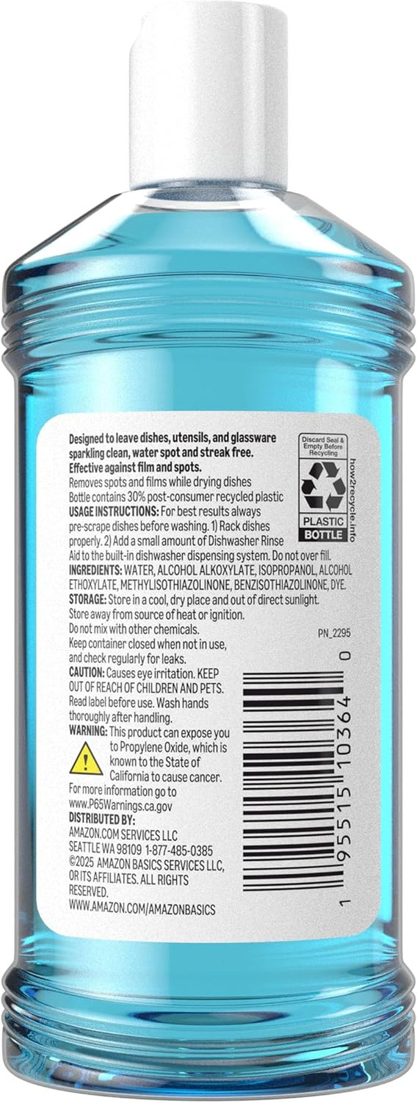 Dishwasher Rinse Aid, Prevents Spots & Film, Enhances Drying, 8 Fl Oz