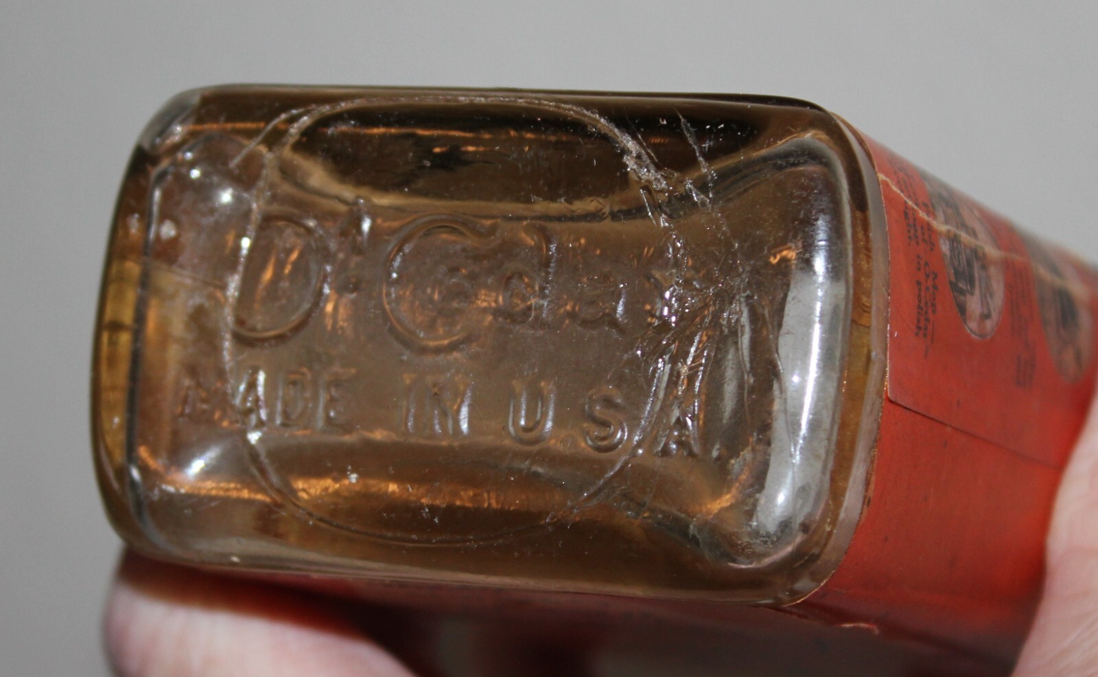 Antique O-CEDAR Polish Glass Bottle Paper Lable Wood Stopper Cap Advertising