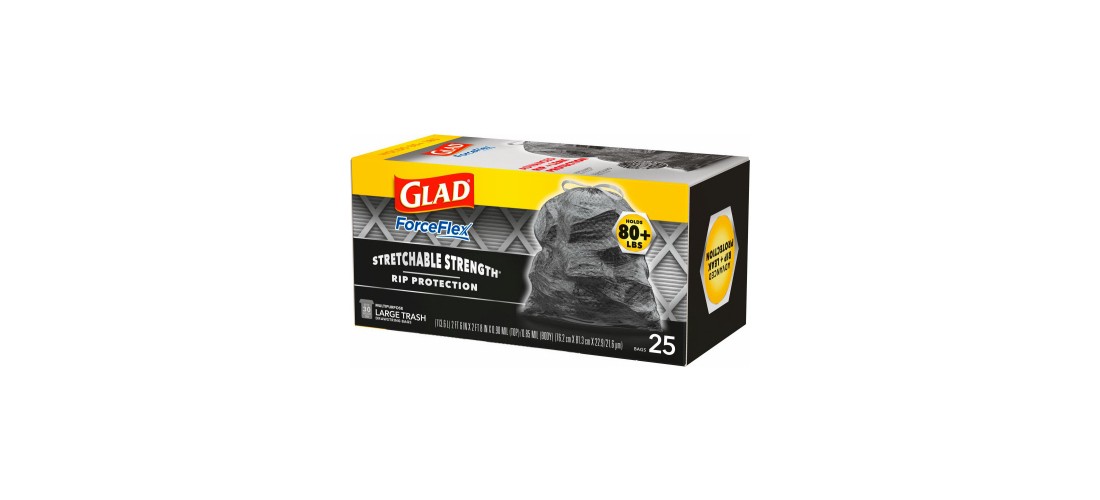 GLAD 70359 Trash Bags ForceFlex Plus 30 gal Drawstring 25 pk 0.9 mil Black
