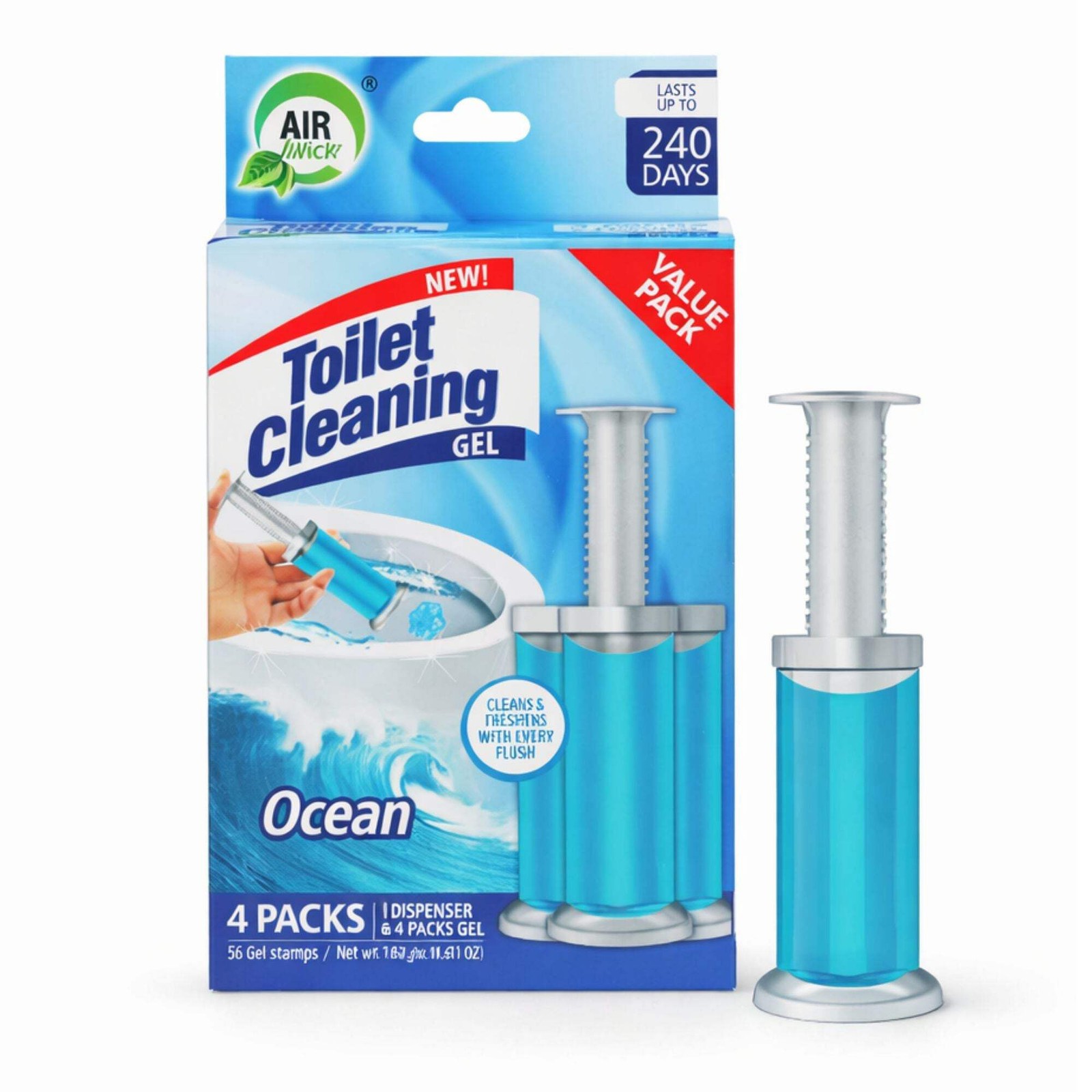 Air Fusion Ocean Fresh Scent Toilet Cleaning Gel 56 Stamps 6.43oz 4 Pack