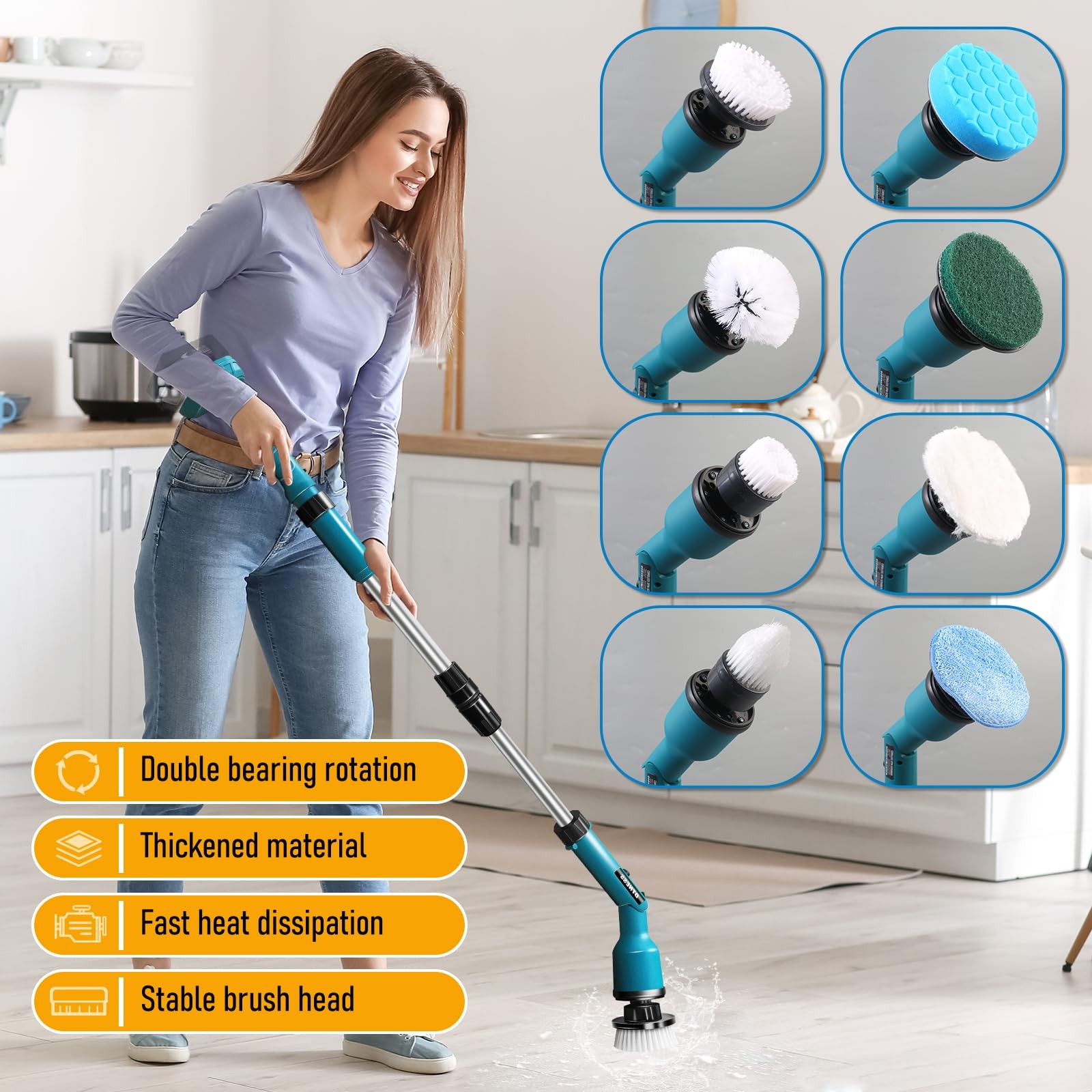 DTNESS Electric Spin Scrubber for Makita 18V, Cordless ​Shower Cleaner with F…