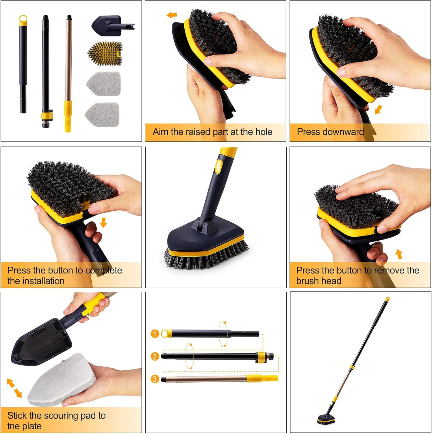Tub Tile Scrubber Brush 2 in 1 Cleaning Brush 58.2 Inch Adjustable Telescopic Po