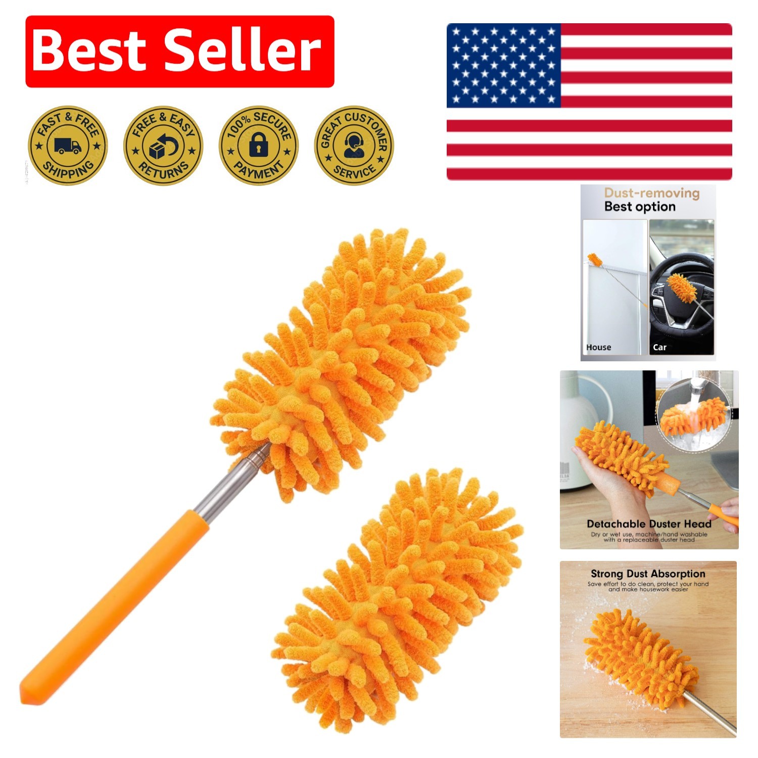 Versatile Microfiber Cleaning Duster – 2 Replaceable Heads & Extendable Design