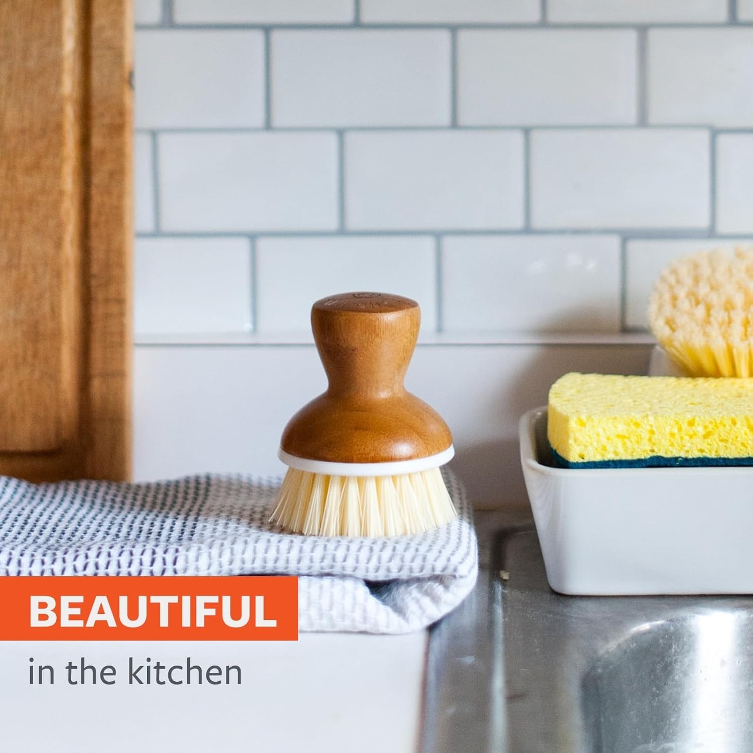 Bubble Up Bamboo Dish Brush – Ergonomic & Non-Toxic Kitchen Scrubber, White