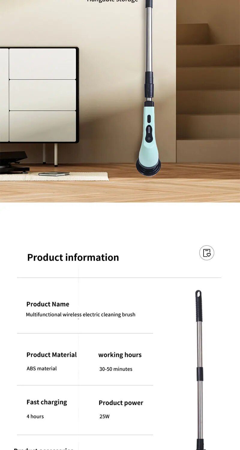 Wireless Home Cleaning Electric Rotating Cleaner Bathroom Window Kitchen Brushes