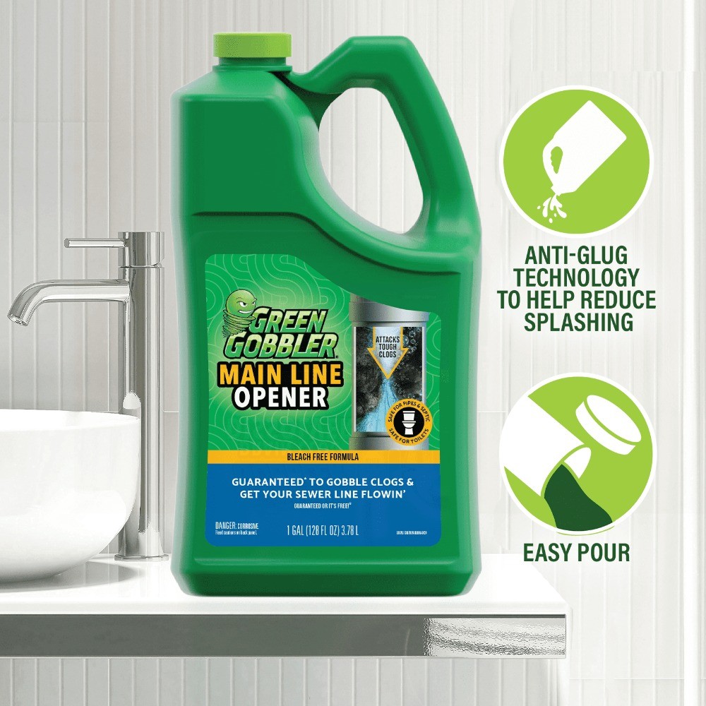 Green Gobbler Main Line Drain Opener and Clog Remover Liquid, 1 Gallon