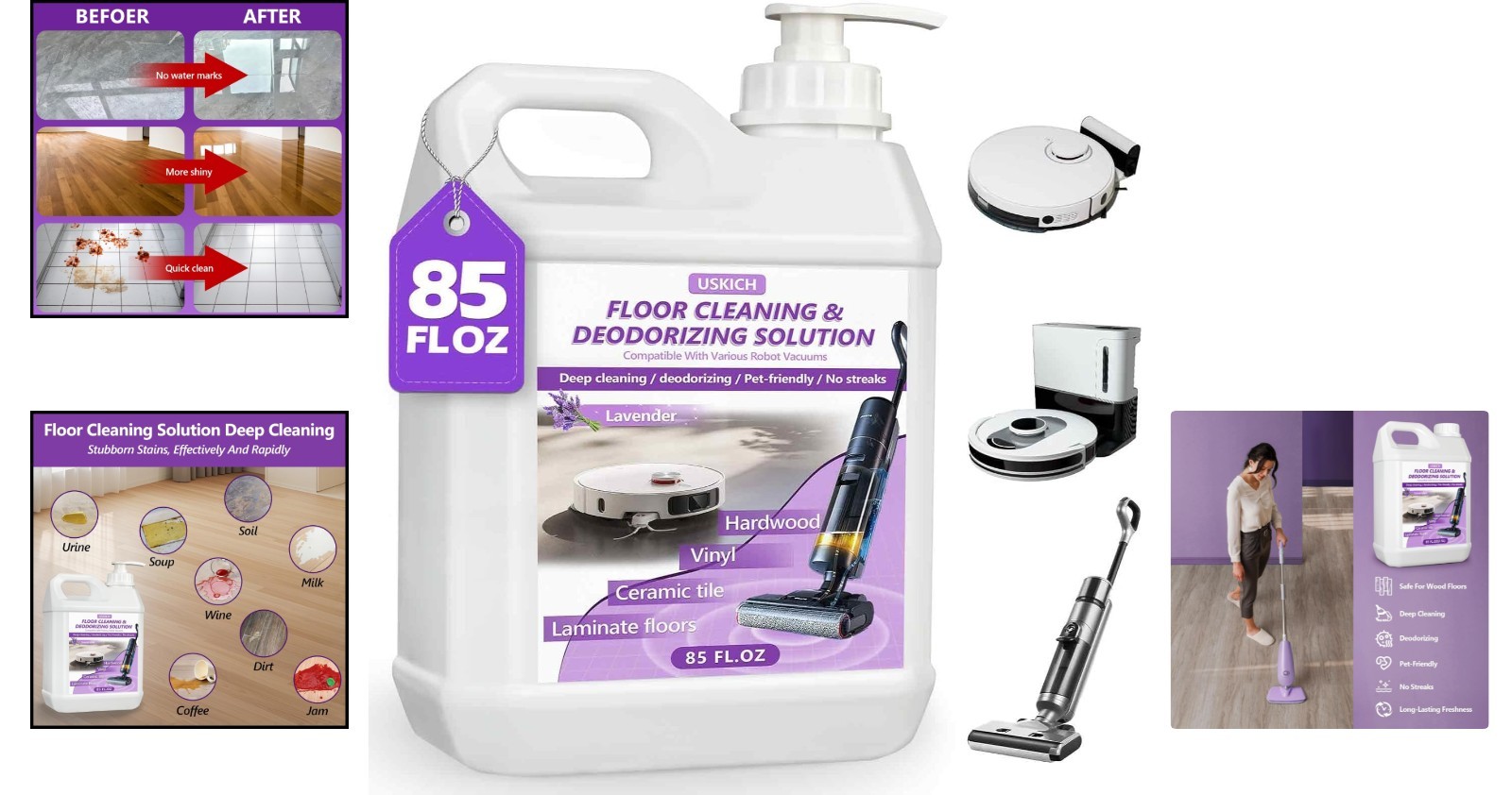 Gentle Yet Powerful Floor Cleaning Solution – 85 FL OZ with Lavender Aroma