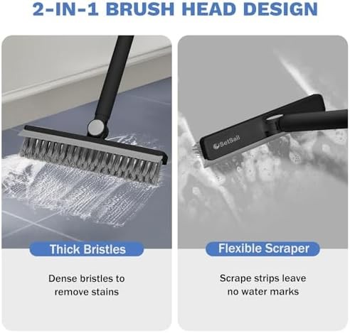 SetSail Grout Cleaner Brush with Long Handle, V-Shaped Floor Scrub Brush Swivel