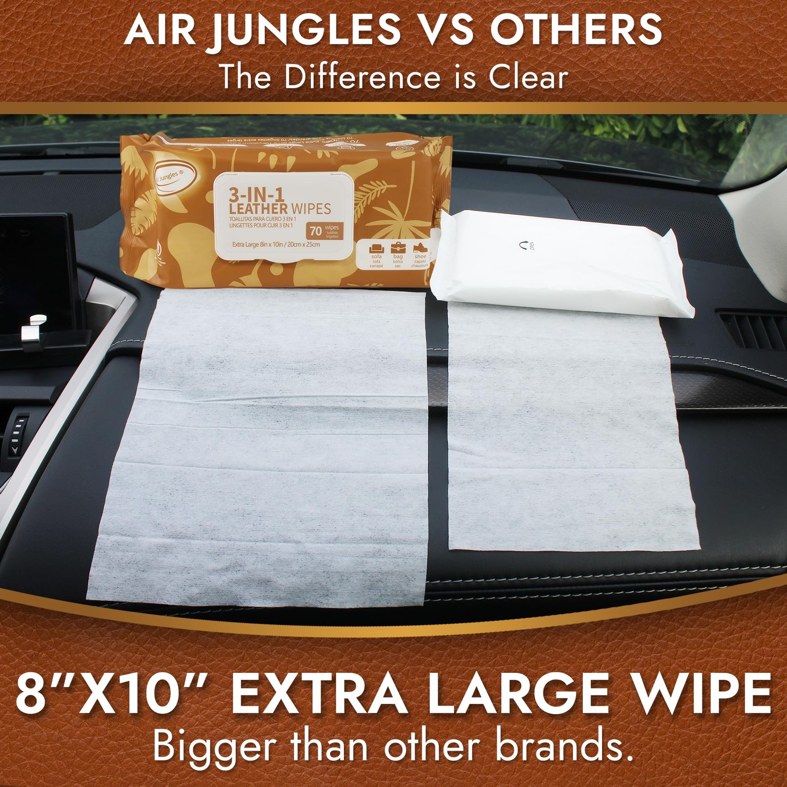 3in1 Leather Cleaner Wipes 70 Count, Extra Large 8″ x 10″ Size, Clean Conditi…
