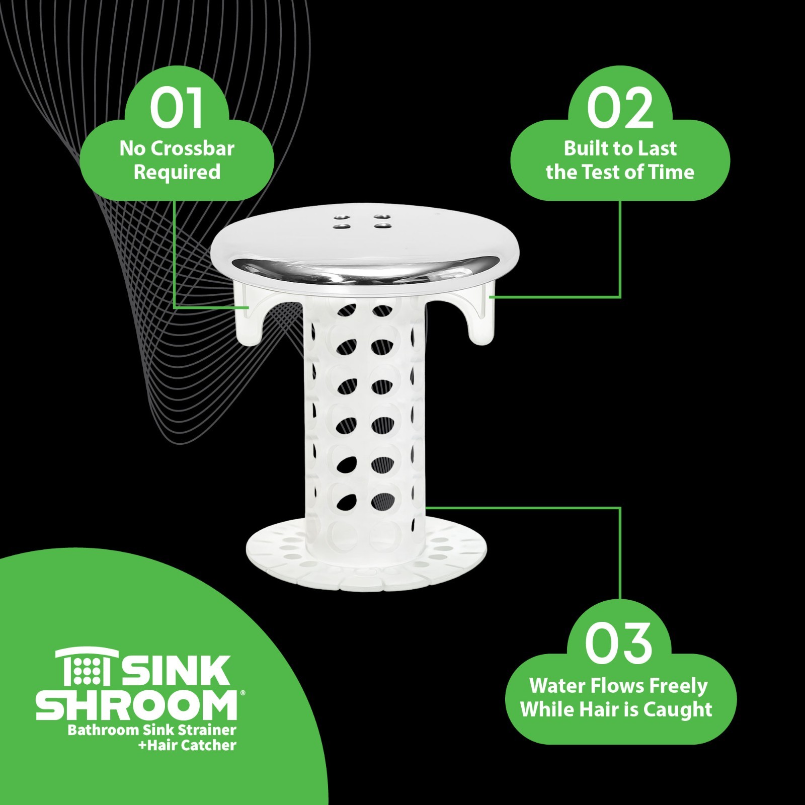 SinkShroom® Chrome Award-Winning Drain Hair Catcher Strainer Snare by TubShroom