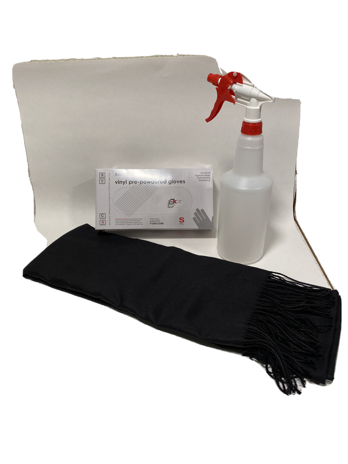 1 Box Vinyl Gloves, 32oz Plastic Spray Bottle And Cashmere Scarf-USA Seller!