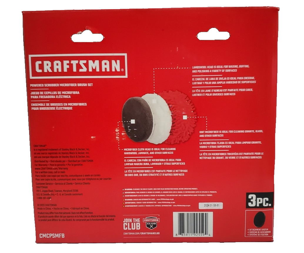 CRAFTSMAN Power Scrubber Microfiber Brush Set for V20 Cordless 2in1, CMCPSMFB
