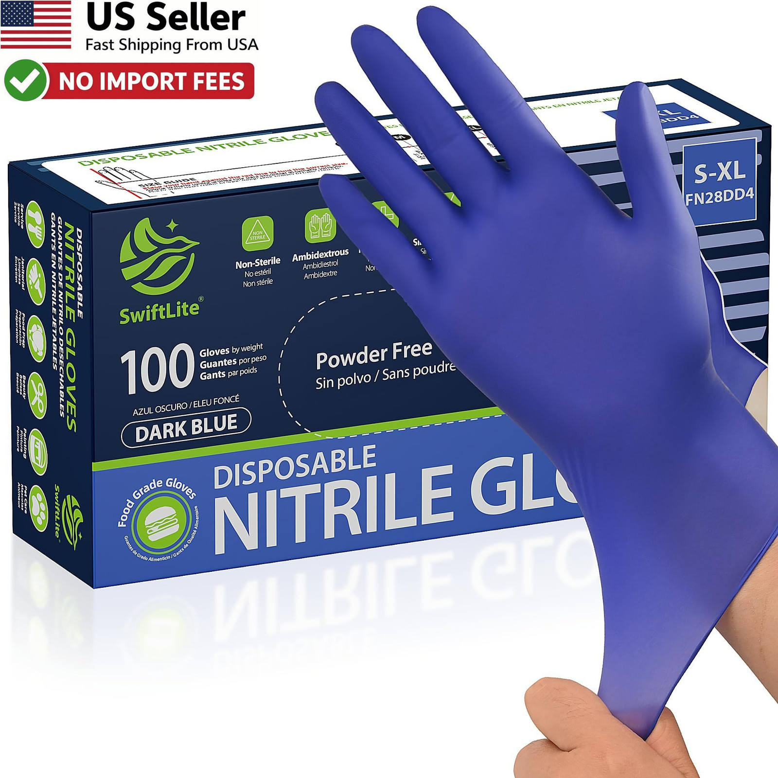 SWIFTLITE Nitrile Disposable Gloves Powder Free Latex Free Food Safe FROM USA