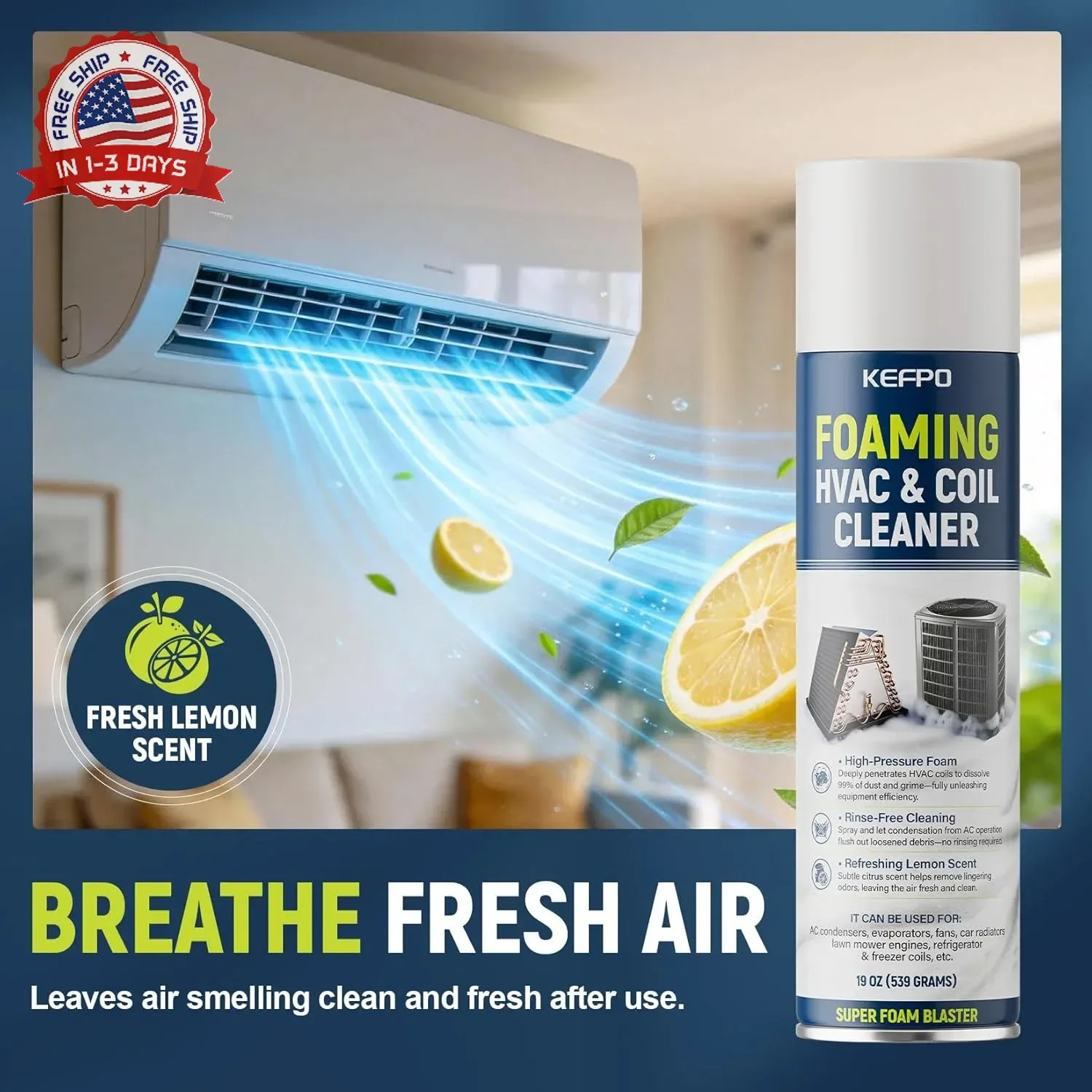 Heavy-Duty AC Coil Cleaner Foam Spray 19 oz No Rinse for Air Conditioner Mainten