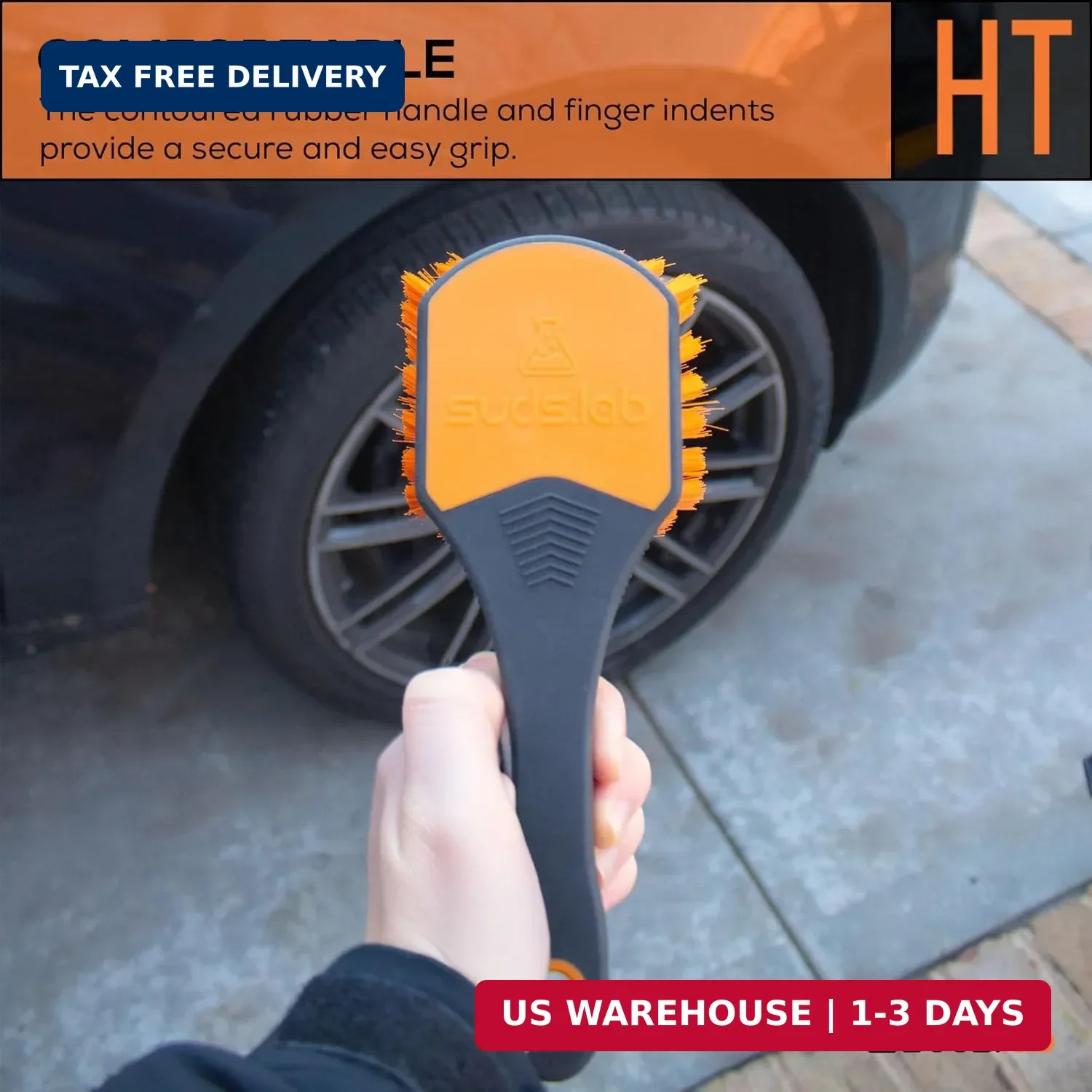 Heavy Duty Tire Brush Rubberized Handle Soft Bristle Car Detailing Wheel Brush