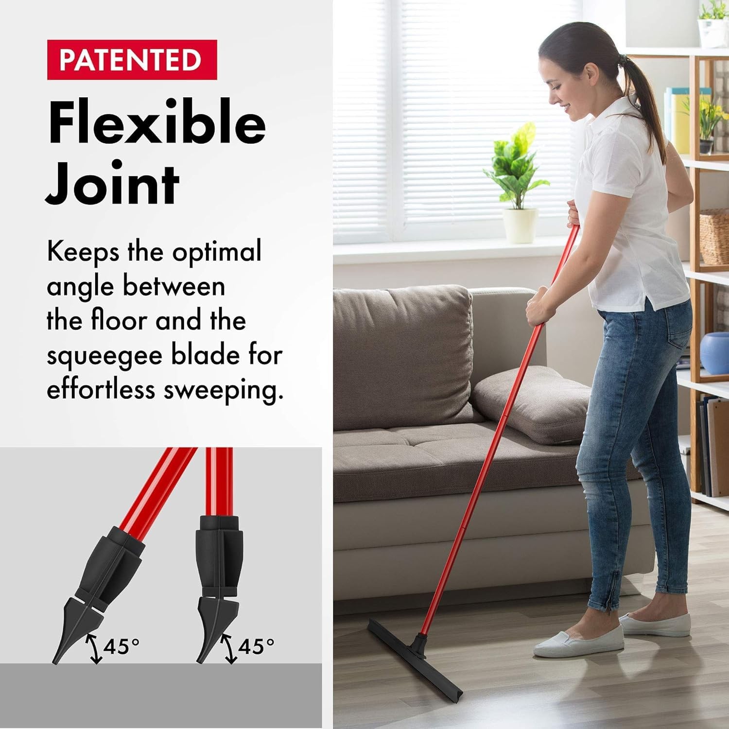 Heavy-Duty Floor Squeegee – Large 24″ Wide Blade & 55″ 1PC Long Handle Profes…