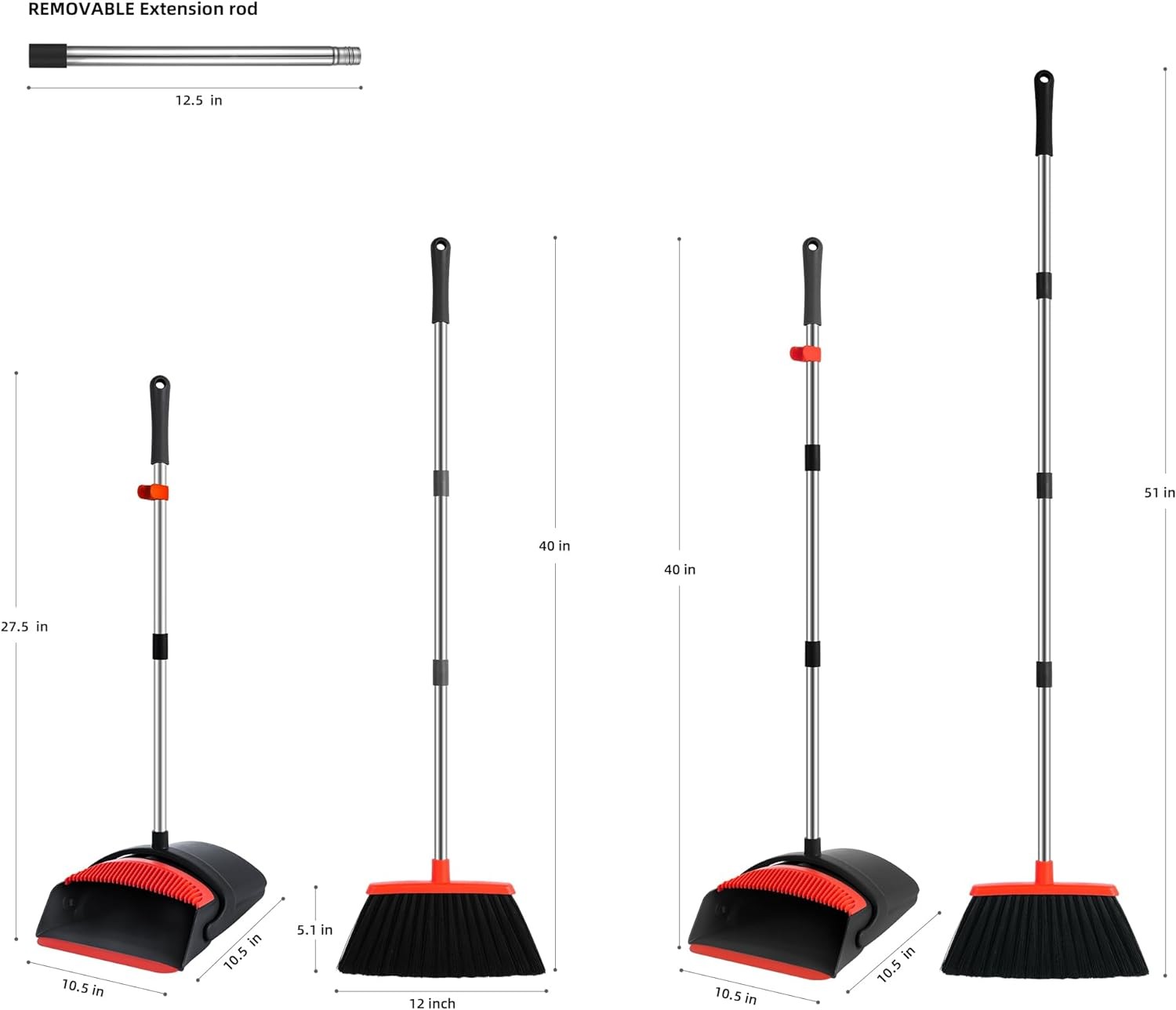 Broom and Dustpan Set for Home, 52-in Long Adjustable Handle Angle