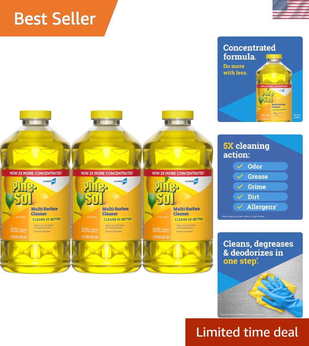 Powerful 2X Concentrated All-Purpose Cleaner, Fresh Lemon Scent, 80 Fl Oz Bundle