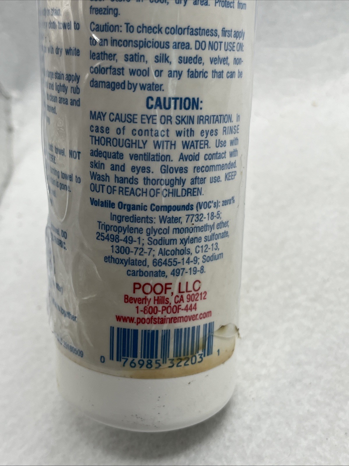 Poof Stain Remover Environmentally Safe Liquid 8oz Open Box