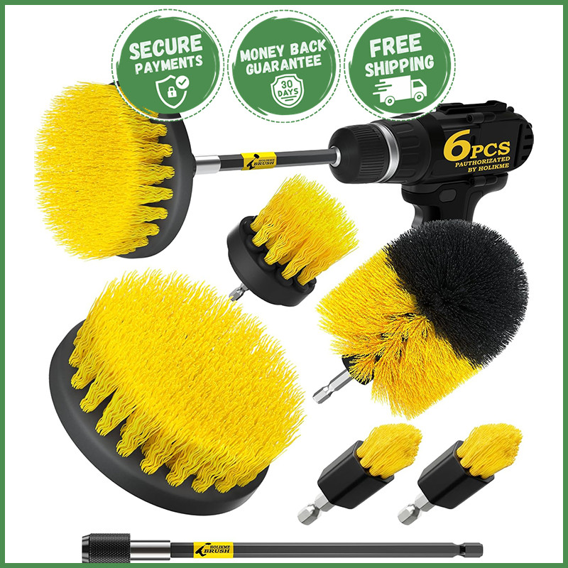 DRILL BRUSH POWER SCRUBBER CLEANER Extended Reach Scrub Multiple Surfaces 6 Pack