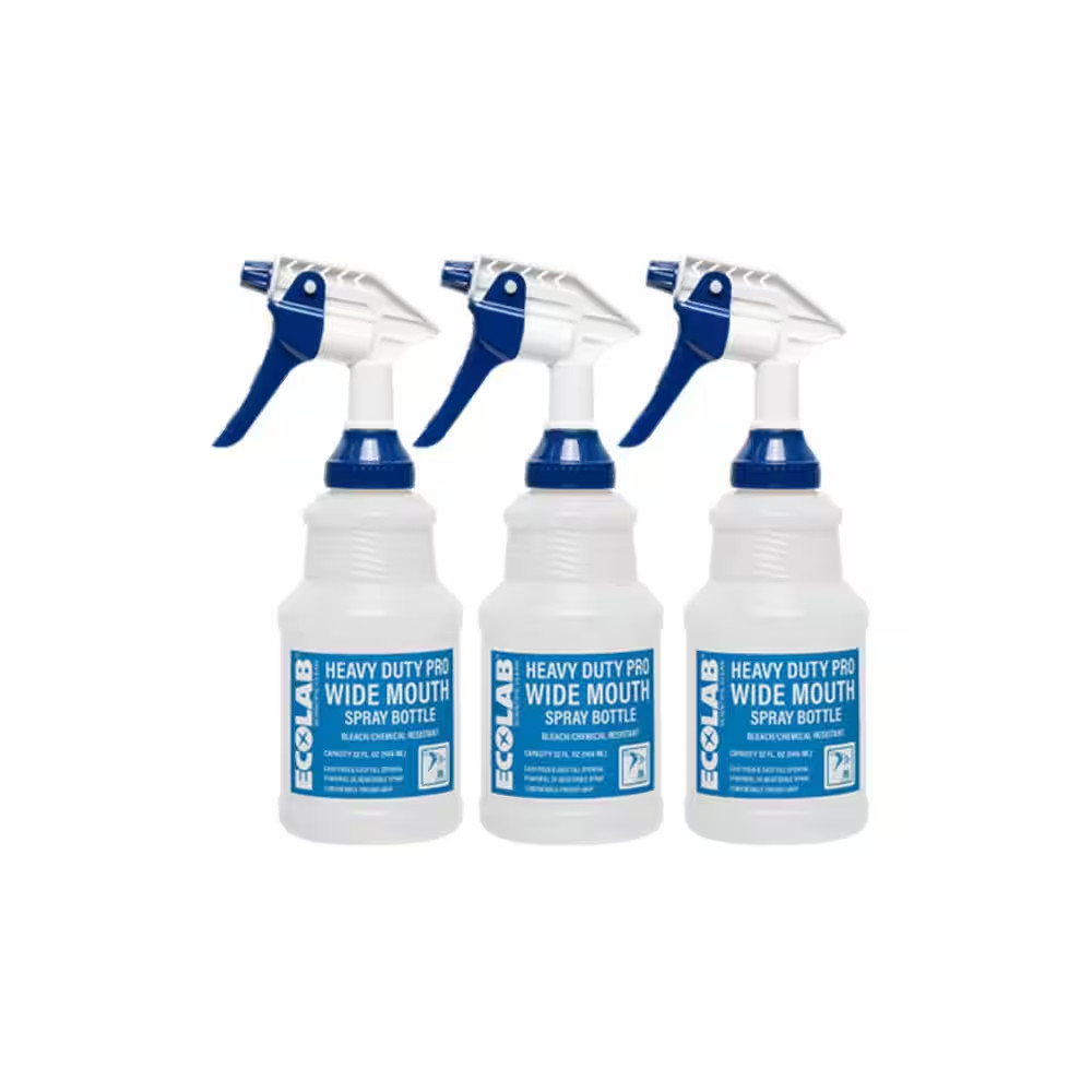 Spray Bottle 32 oz Heavy Duty Pro Wide Mouth Bleach Resistant 3 Pack Cleaning