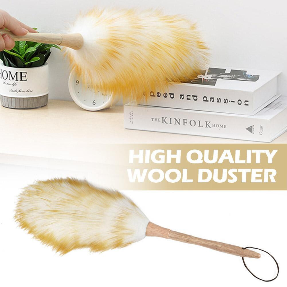 2PCS Household Wool Lambswool Feather Brush Duster Dust Cleaning Wood Handle