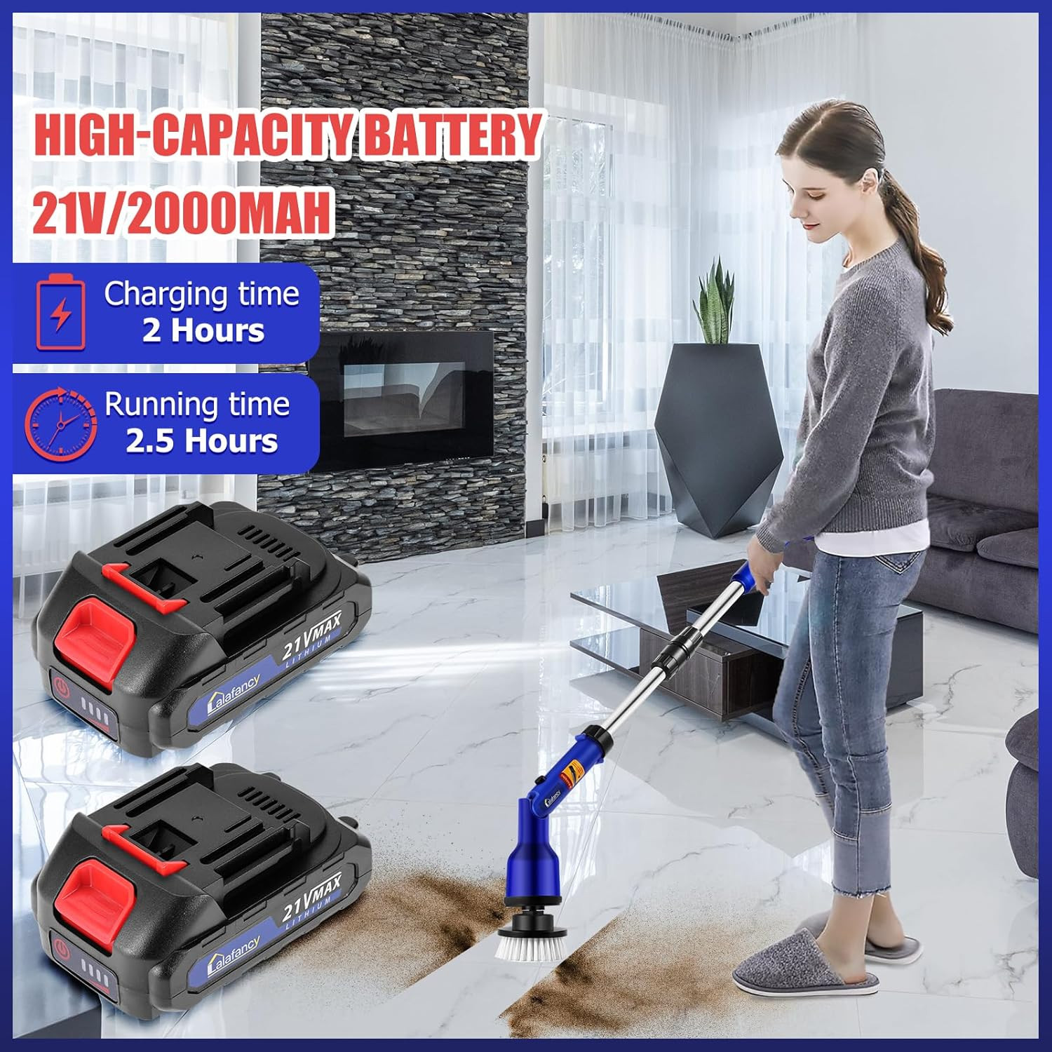 2 Batteries Electric Cleaning Brush for Bathroom, 1200RPM Power Cordless Spin Sc