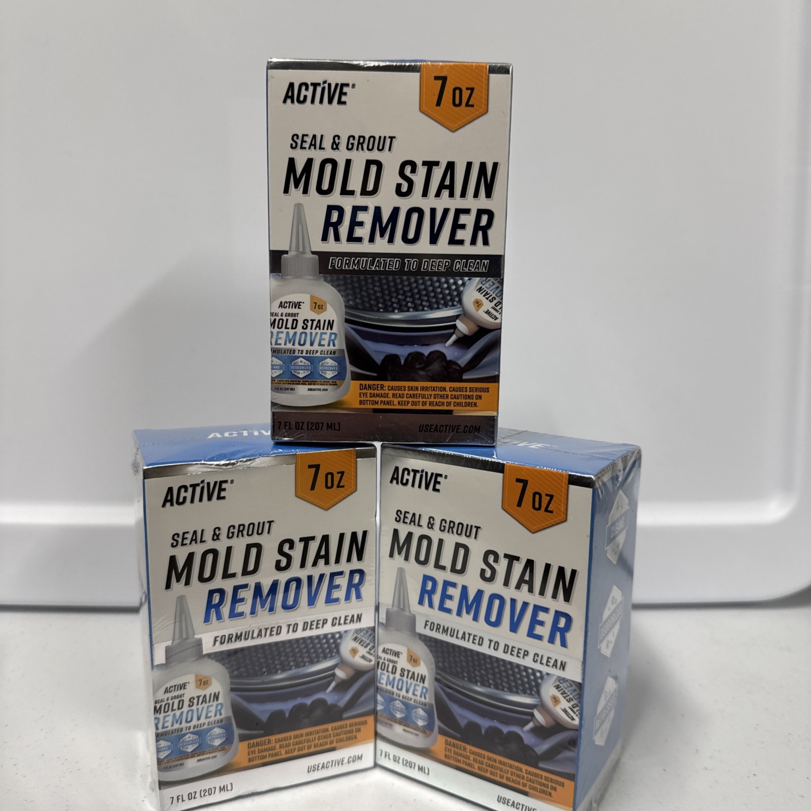 3 PK. Active MOLD STAIN REMOVER Seal & Grout Deep Clean (21 Oz TOTAL) NEW SEALED