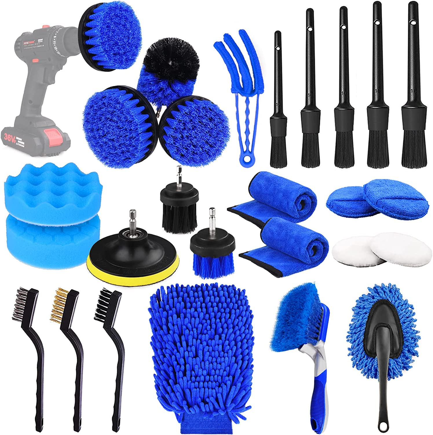 Cepillo Sepillos De Limpieza Para Lavar Carro Coches Autos Llantas Mango 26 PCS