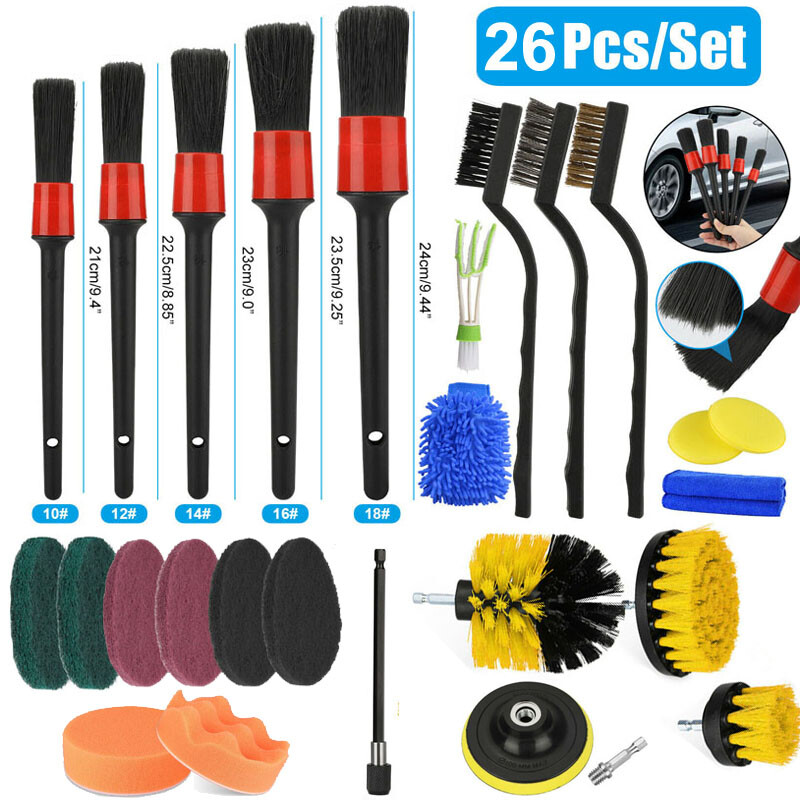 26Pcs Car Drill Wash Brush Auto Interior Wheel Home Detailing Clean Perfect Gift