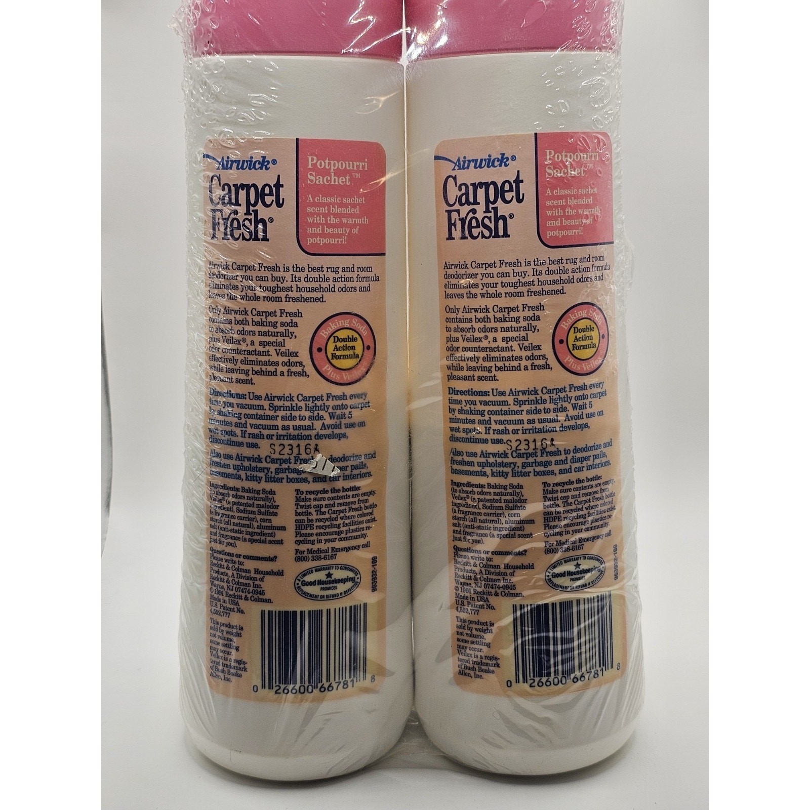 2 Pack Vintage 1994 Airwick Carpet Fresh Deodorizer Potpourri Sachet Sealed 26oz