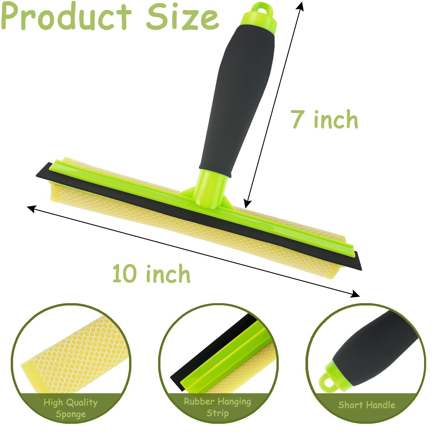 2 in 1 Shower Window Squeegee Cleaner with Sponge Rubber for Glass Green