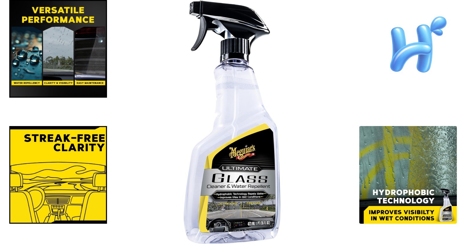 16oz Meguiar’s Glass Cleaner & Water Repellent – Unmatched Clarity & Wet Safety
