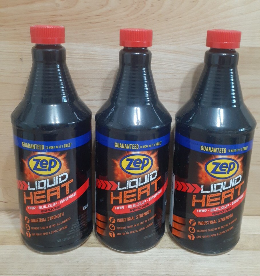 3 BTLS: ZEP Liquid Heat Gel Industrial STRENGTH Drain / Clog Opener 32oz safe!